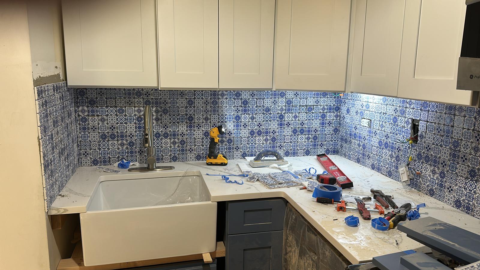 Kitchen backsplash installation